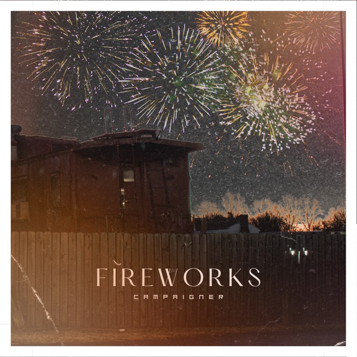 Fireworks single cover - fireworks over a rusted train car at night