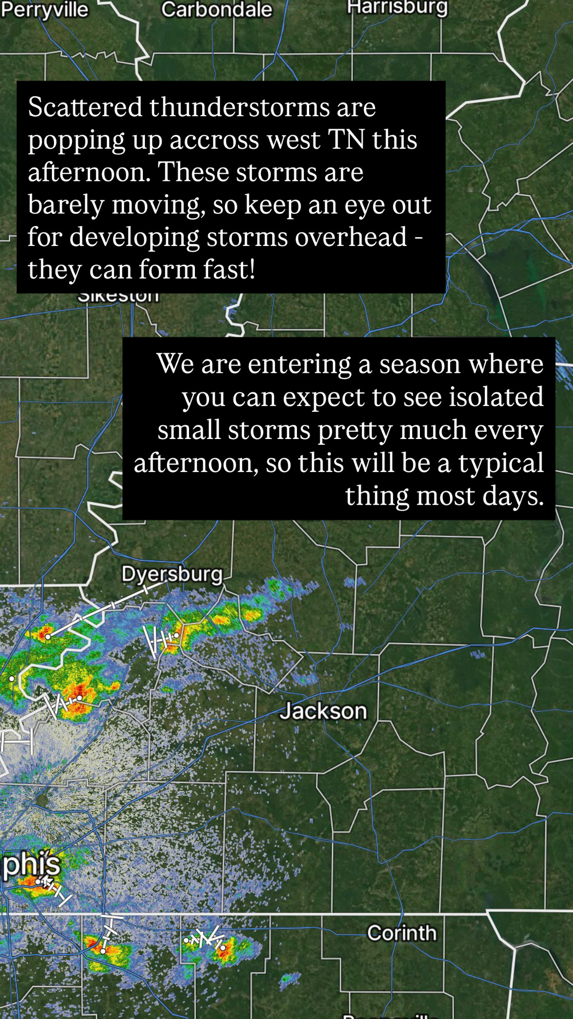 Scattered thunderstorms west TN