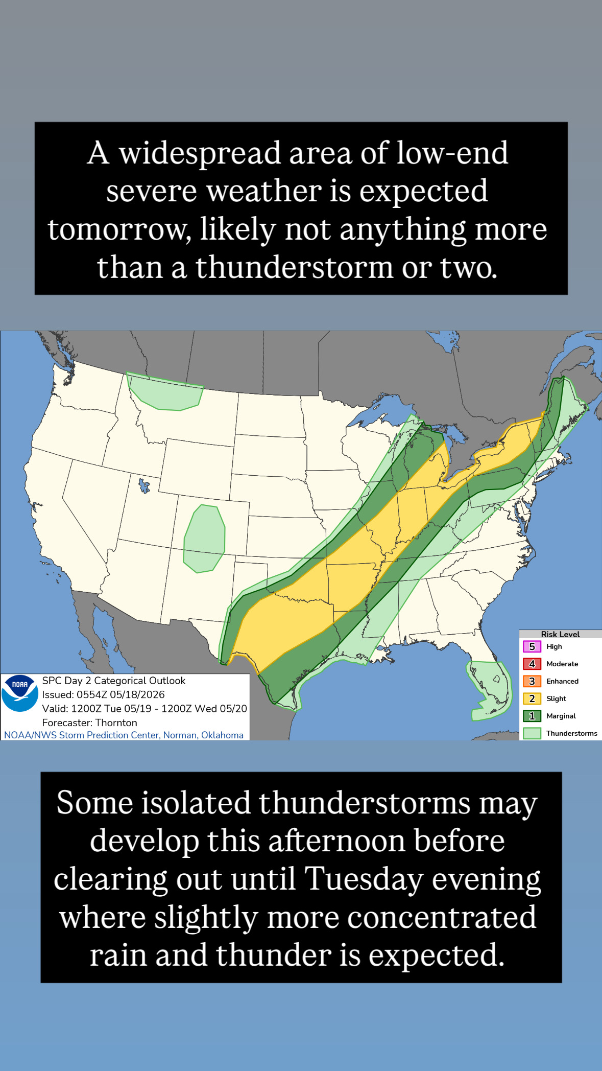 SPC Day 2 Slight risk, Tuesday evening storms