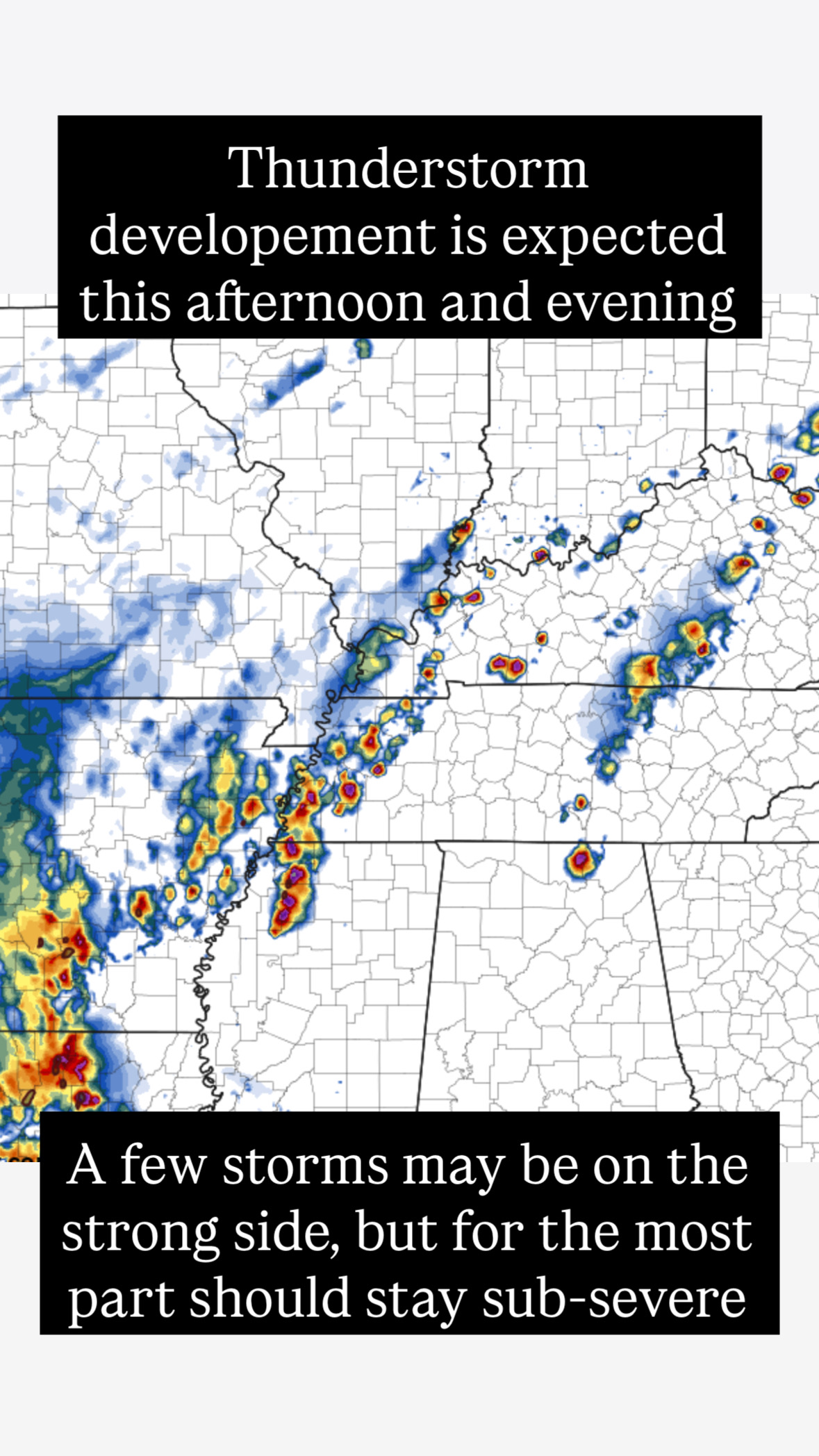 Thunderstorm development expected this afternoon and evening