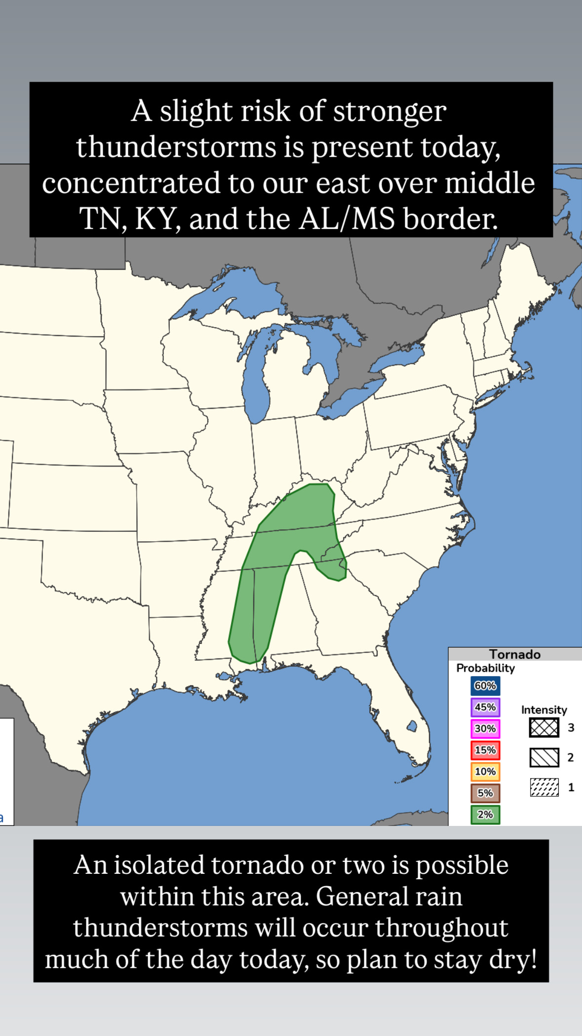 Slight risk of severe thunderstorms east of Jackson